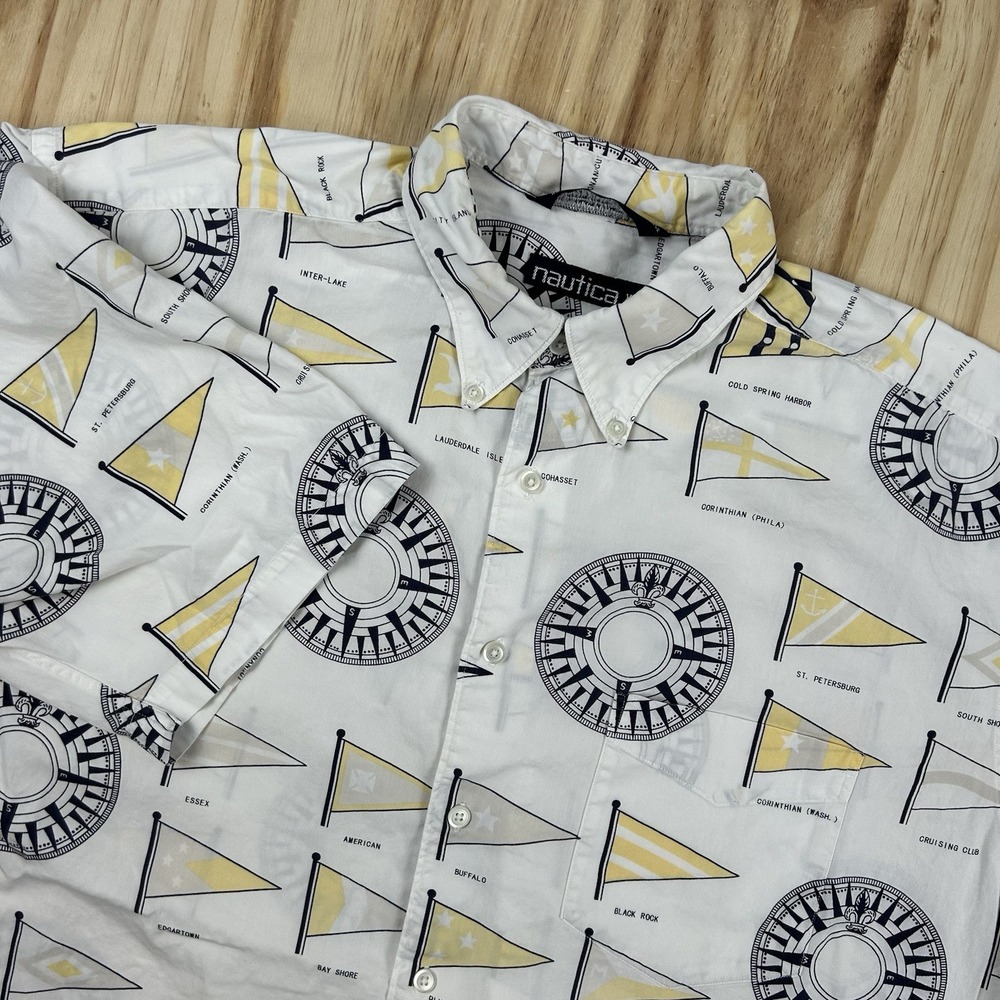 Vintage Nautica Mens XL Nautical Boat Oversized Casual Button Up Shirt
